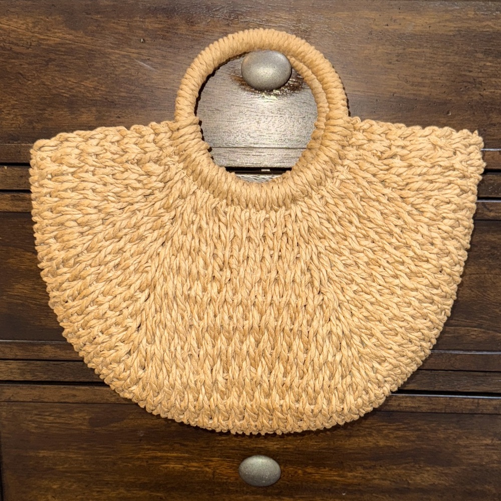 Handcrafted Khaki Straw Tote Bag